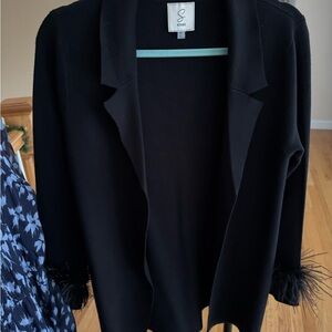 SIONI Black Blazer with Feather Cuffs